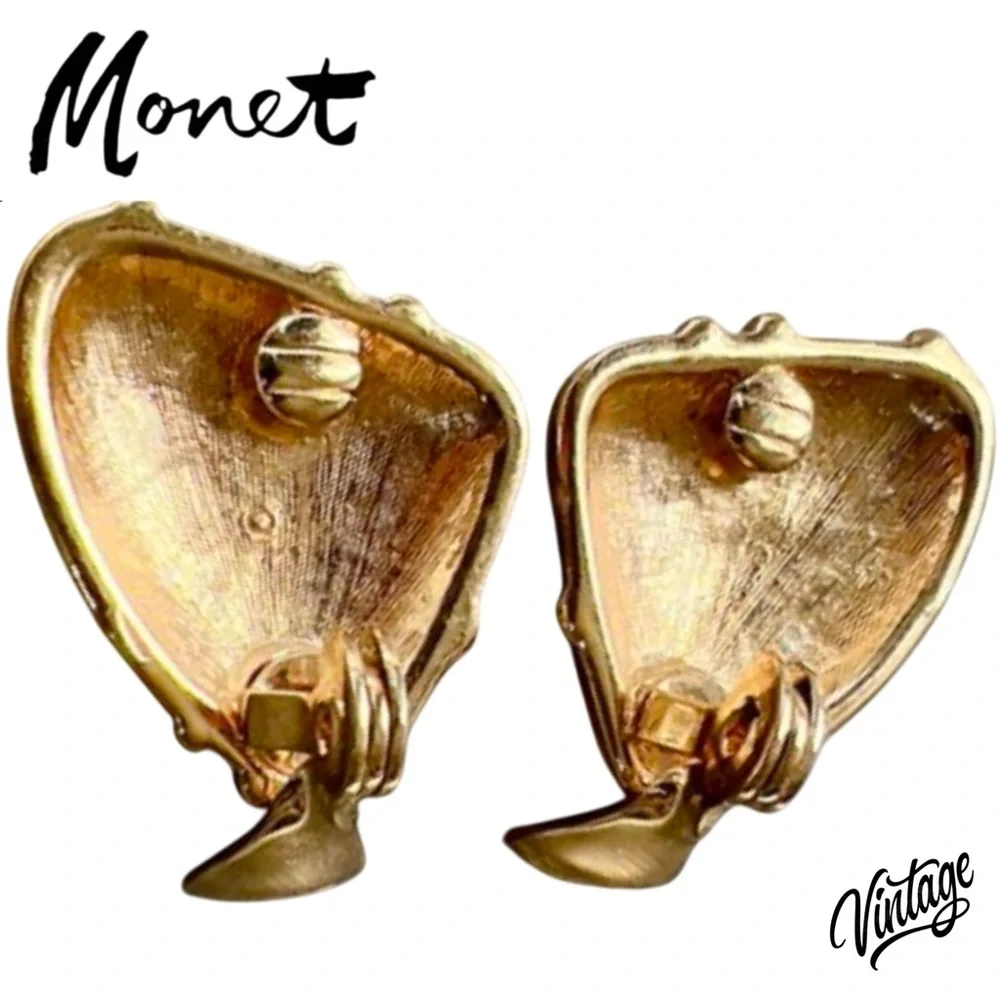 RARE Monet Vintage 1960 Marbled Geometric Clip On Earrings LBN - Picture 4 of 6